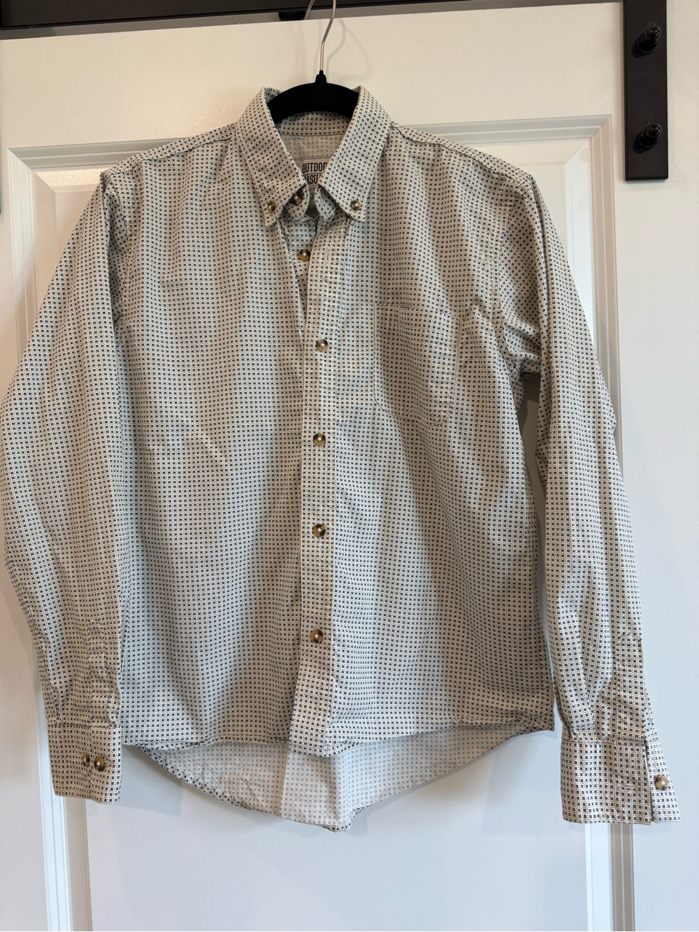Boys Button-Down Shirt in Cream with Microdot Print